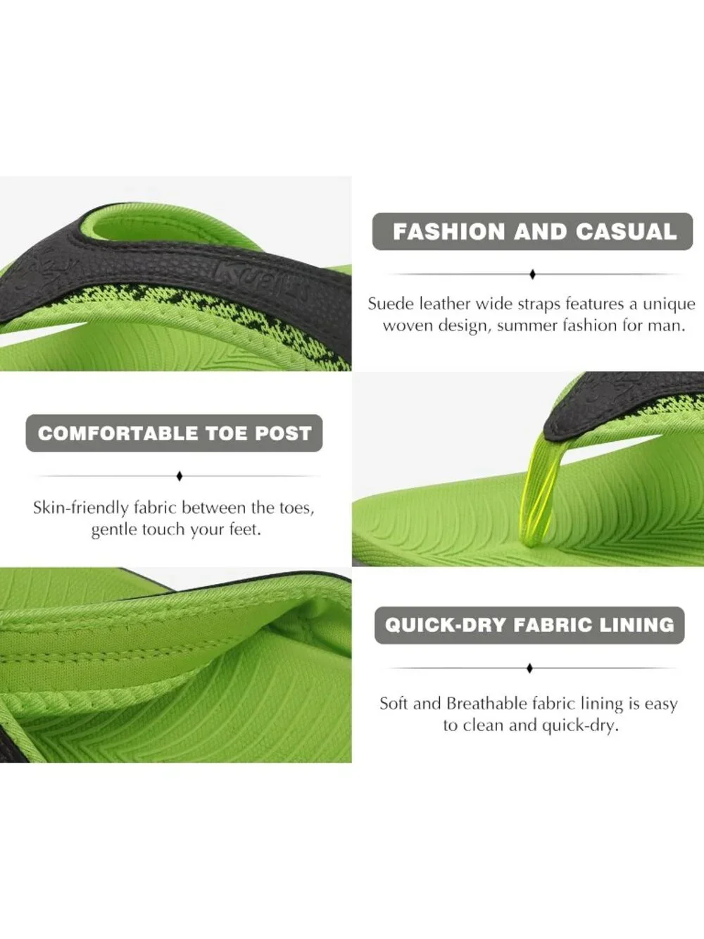 Men's Green Grey Sport Flip Flops Comfort Orthotic Thong Sandals Arch Support